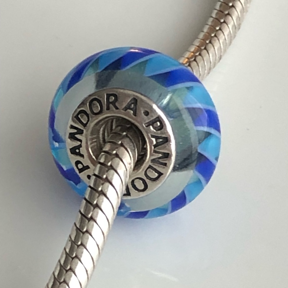PANDORA BLUE STRIPE MURANO GLASS BEAD AUTHENTIC